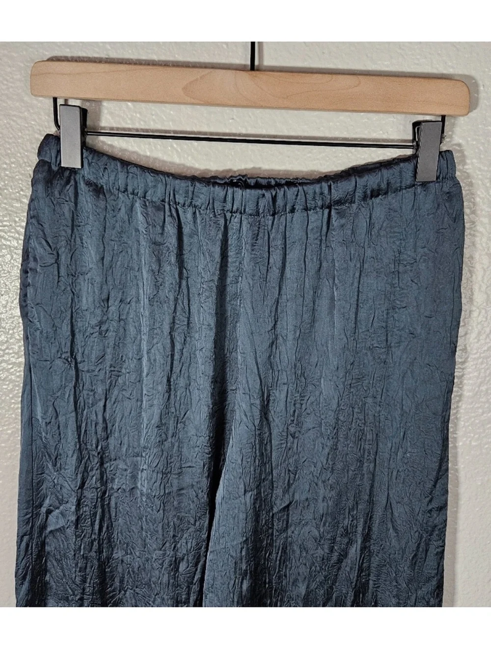 Zara NWT crinkled satin elastic waistband blue pants